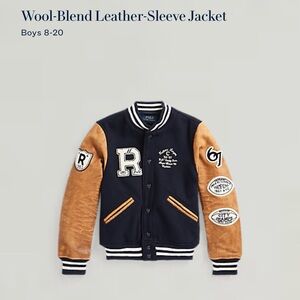 Ralph Lauren Navy and Tan Wool and Leather Jacket